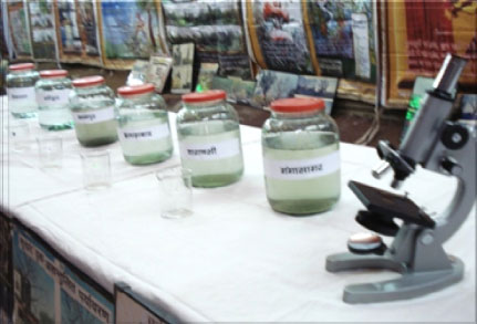 Counter view of Ganga Exhibition showing Ganga Water Sample at Different Sites 